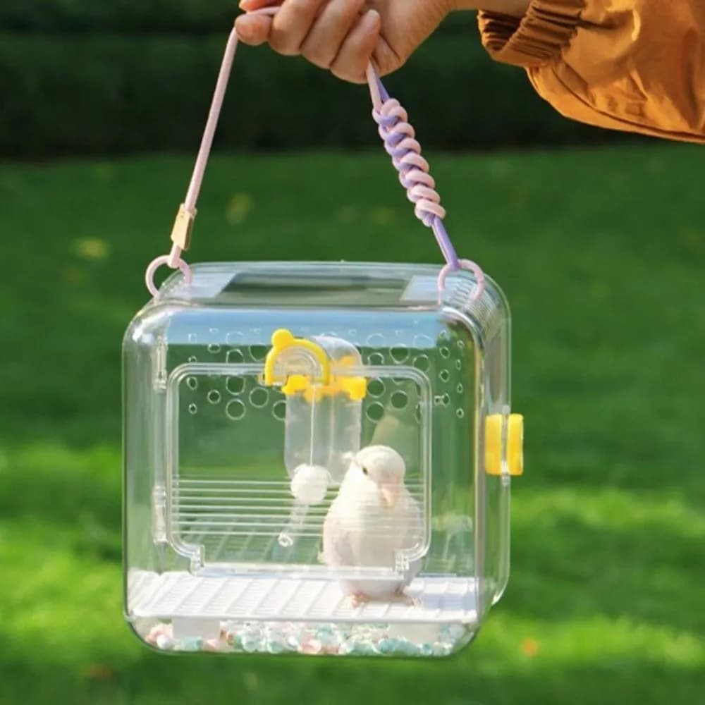 Nuova Gabbia Trasparente per Uccelli in PET con Chiusura Sicura, Ventilata e Leggera, per Trasporto Esterno - Accessori per Animali Domestici