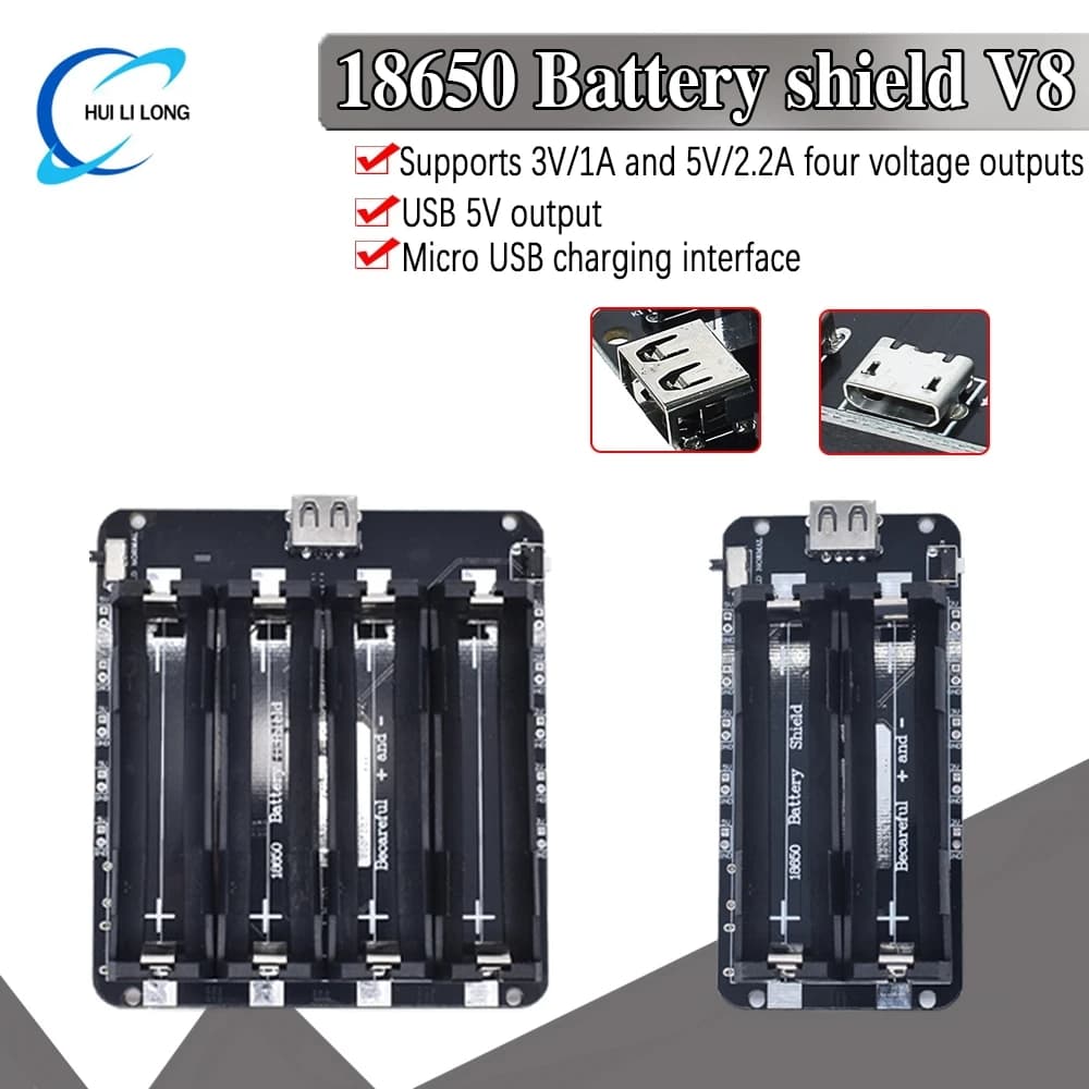 Module Mobile Power Expansion Board V8 Shield Lithium Battery 18650 Two Voltage 5V/3A 3V/1A Micro USB for Arduino ESP32 ESP8266