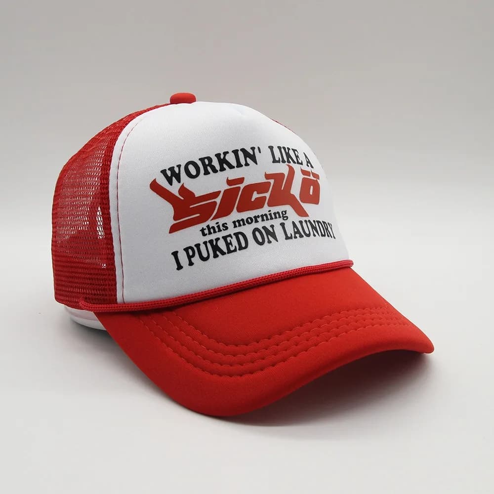 Berretto da baseball Y2k Sicko Trucker per donna uomo Cappello con lettera rossa con stampa 3D Cappellini in rete Hip Hop Gorras regolabili