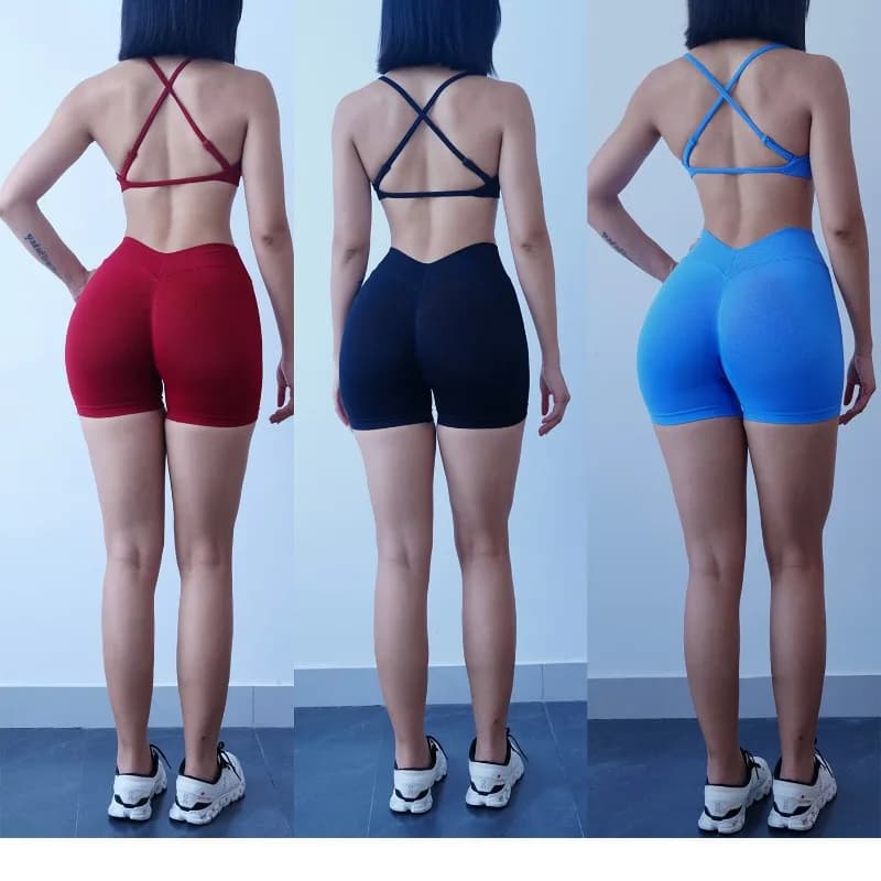 2026 New set for seamless sculpting V-cut bra and bike shorts with low back for yoga training and sculpting