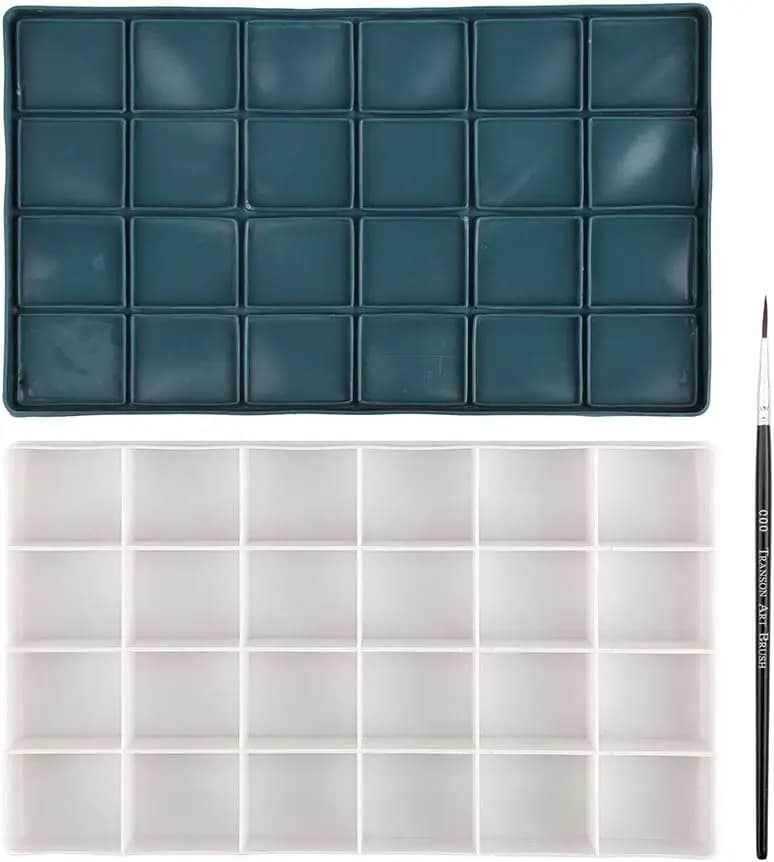 Artist Paint Saver Palette 24 Wells with Fine Paintbrush for Watercolor Acrylic Oil