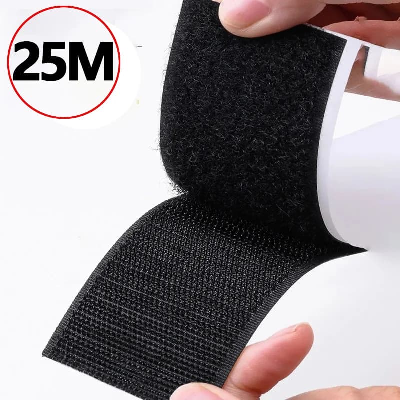 Heavy Duty Adhesive Fastener | 25M Extra Strong Grip Hook and Loop Tape in Black & White | 20-50mm Width Options
