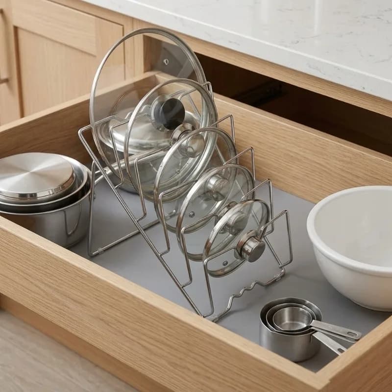 Stainless Steel Pot Lid Rack Over-the-Cabinet Door Organizer Multi-Layer Pan Cover Holder Kitchen Storage Shelf for Kitchen Coun