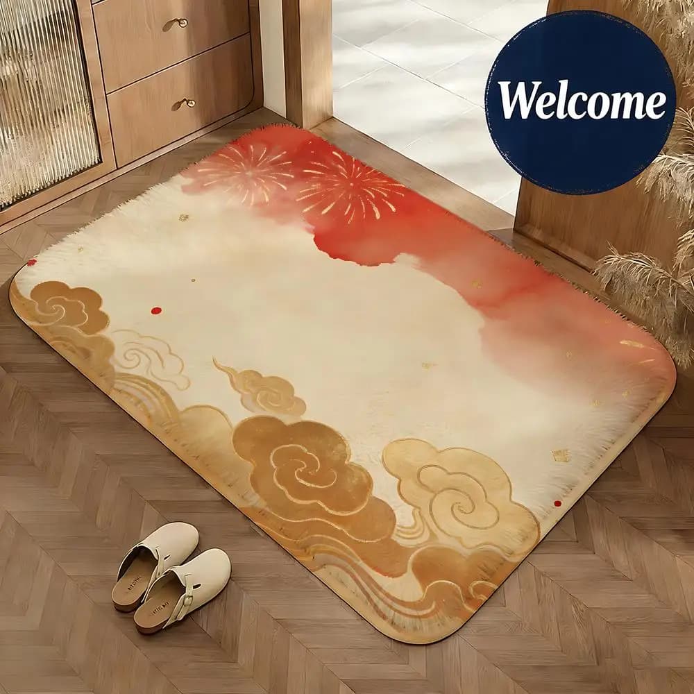 Tappetino Morbido in Flanella con Motivo Nuvole Auspicanti, Antiscivolo e Assorbente, per Bagno, Camera da Letto e Arredamento Casa