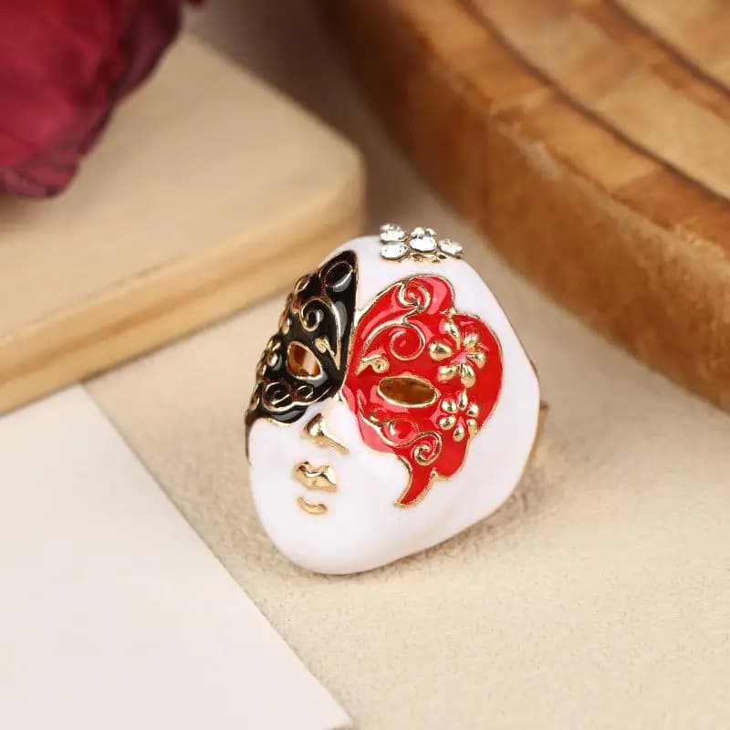 New Personality Chinese-style Drip Oil Peking Opera Facial Makeup Alloy Finger Rings Adjustable Jewelry Gift