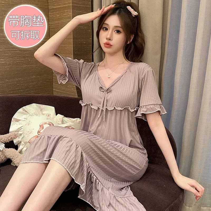Hot Summer Plus Size Sexy pizzo con scollo a v manica corta camicie da notte in cotone per le donne Cute Sleepwear Night Dress camicia da notte Home Nighty