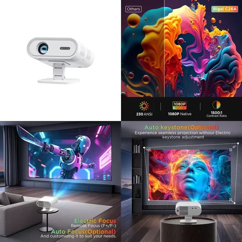 C26A Smartphone Mini Portable Wall Projector With Android Tv 1080P Portable Mini Led Small Wireless Beamer Projector For Bed