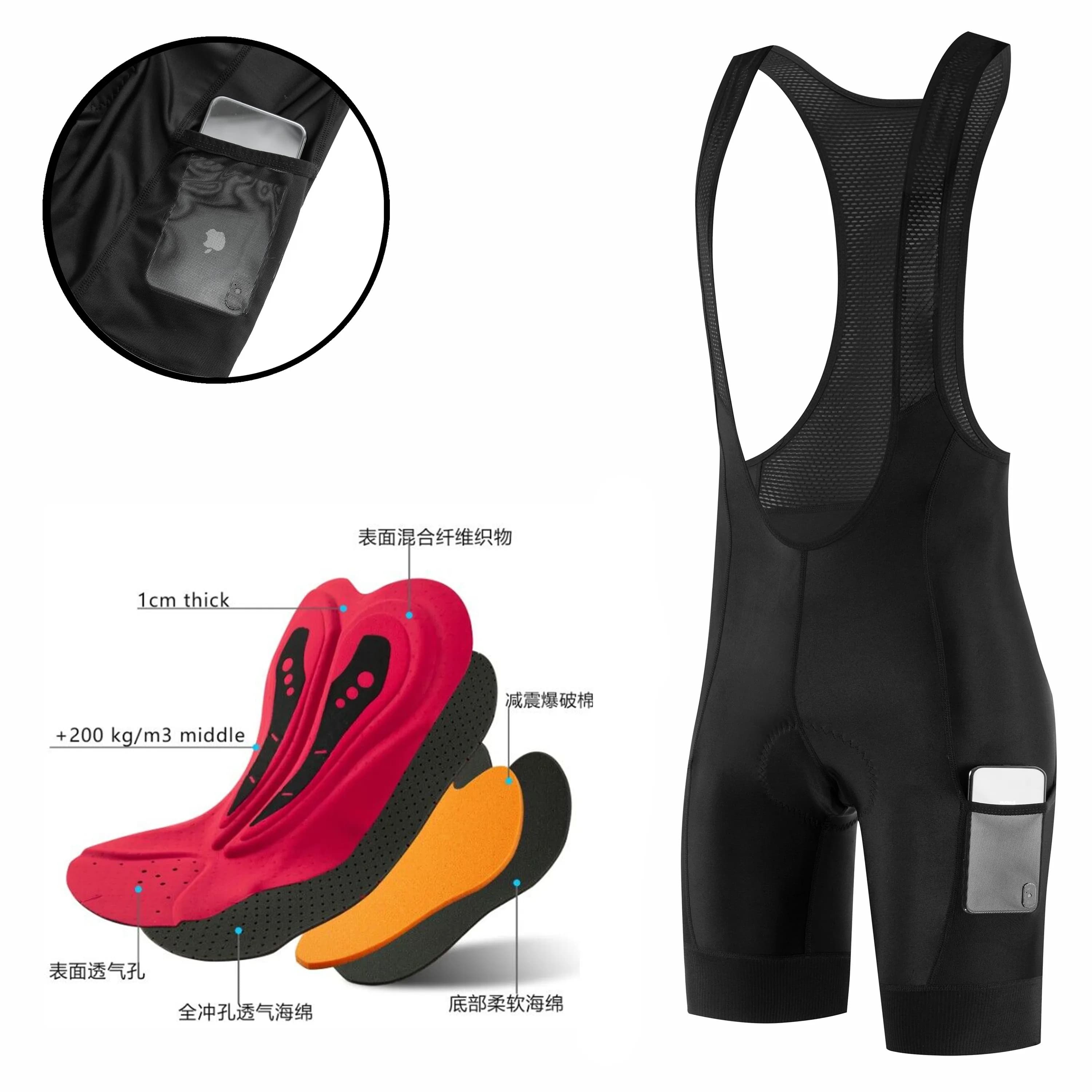 Fualrny Shorts with cycling straps Mountain bike shorts with gel padding 5D Pockets Bretelle Bike shorts UPF50 + breathable outdoors