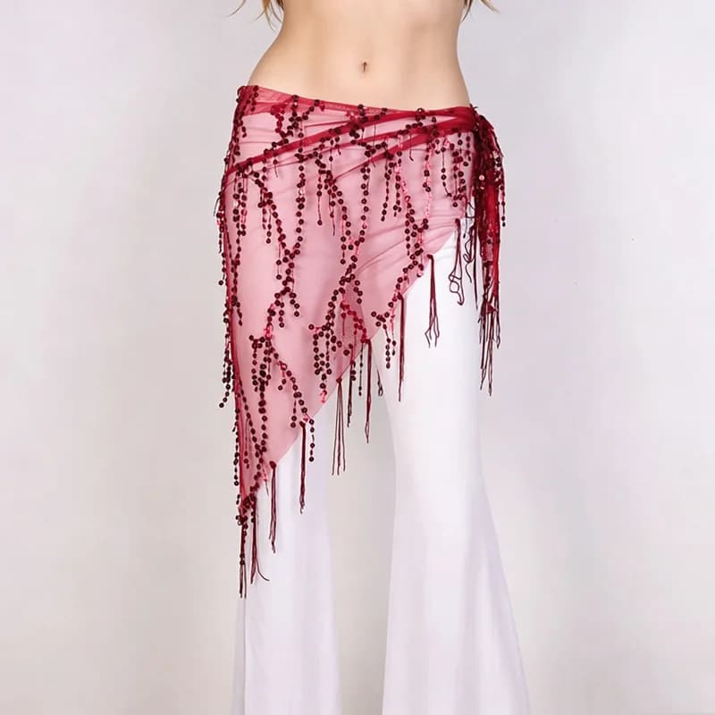 Fascia da vita triangolare con paillettes colorate 2026, cintura da ballo jazz, sciarpa da fianchi per danza del ventre, tessuto in poliestere sexy stile street per donna