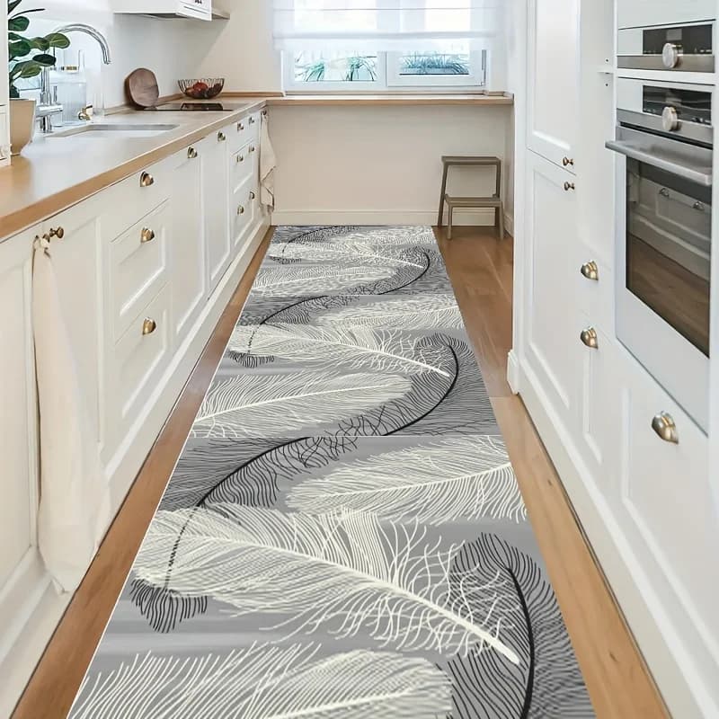 VIKAMA Art Feather Striped Runner Rug Non Slip Washable Floor Mat Kitchen Hall Front Door Threshold Indoor Home Decor Carpet