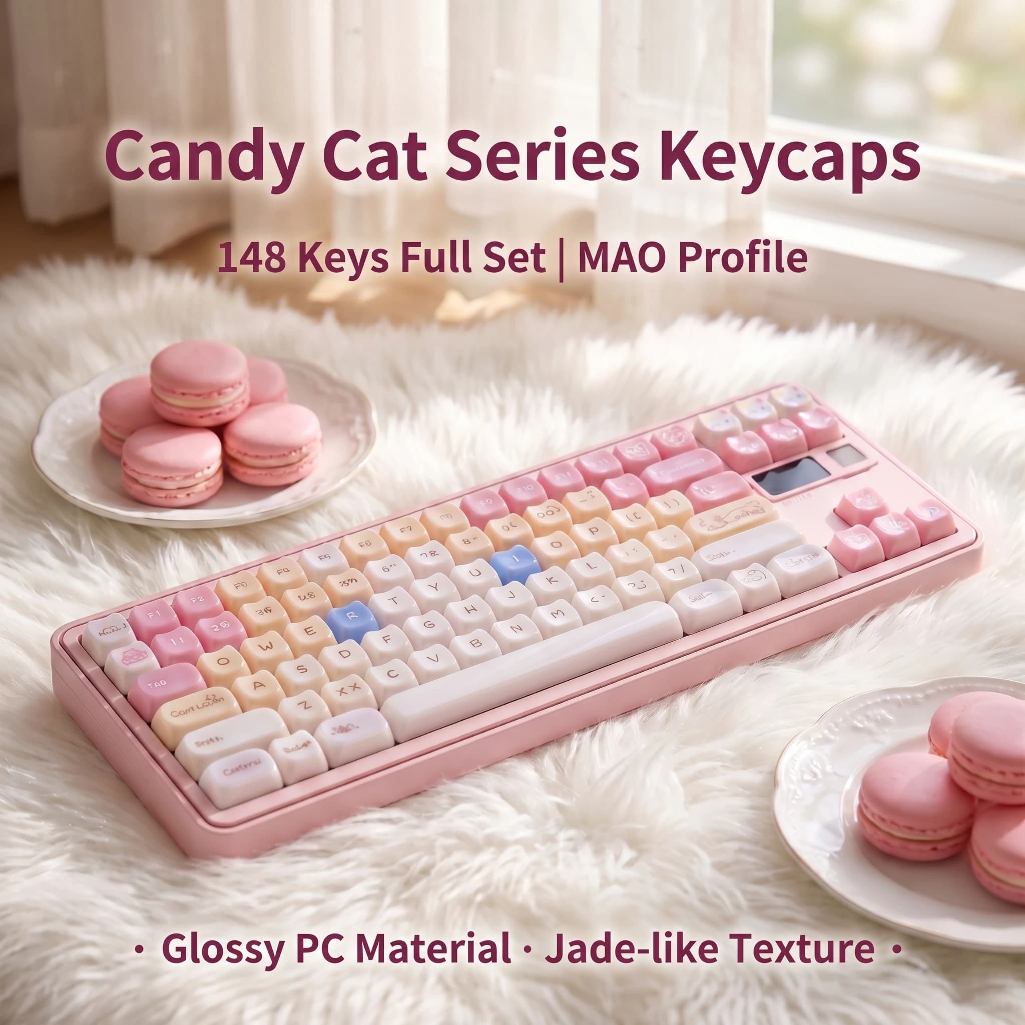 Set di 148 Tasti MOA in PBT, Design Lucido Trasparente in PC, Stile Estetico Carino per Tastiere Meccaniche da Ragazza