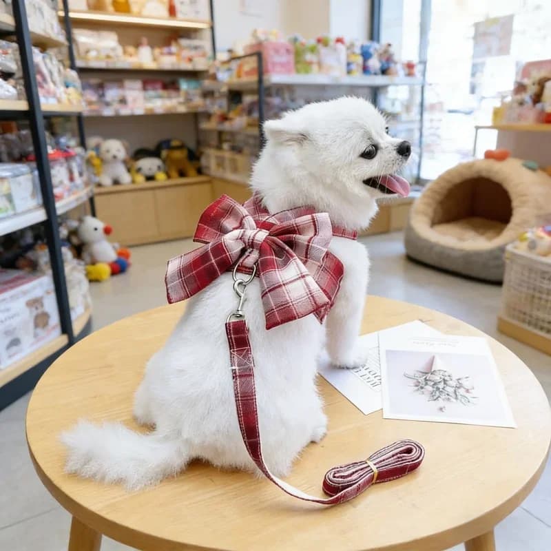 Set Pettorina Regolabile per Cani con Fiocco, in Morbida Rete Anti-Trazione, Collare e Cinturino per il Petto per Cuccioli, per Passeggiate all'Aperto, Nuovi Accessori per Cani