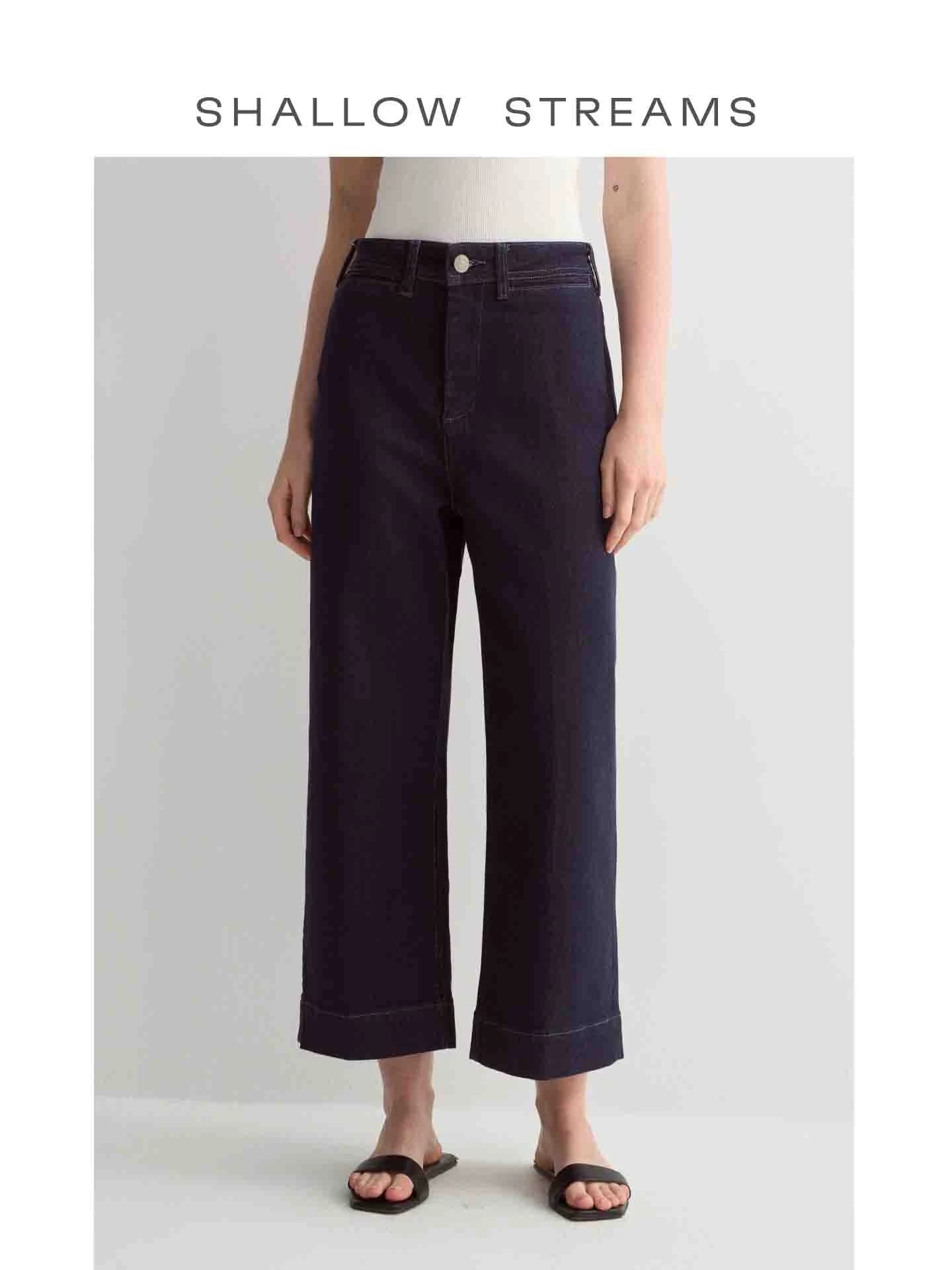Jeans Grandmother a Vita Alta in Cotone a Fibra Lunga Eco-Lavato, Gamba Dritta, Lunghezza al Polpaccio, Denim Premium da Donna