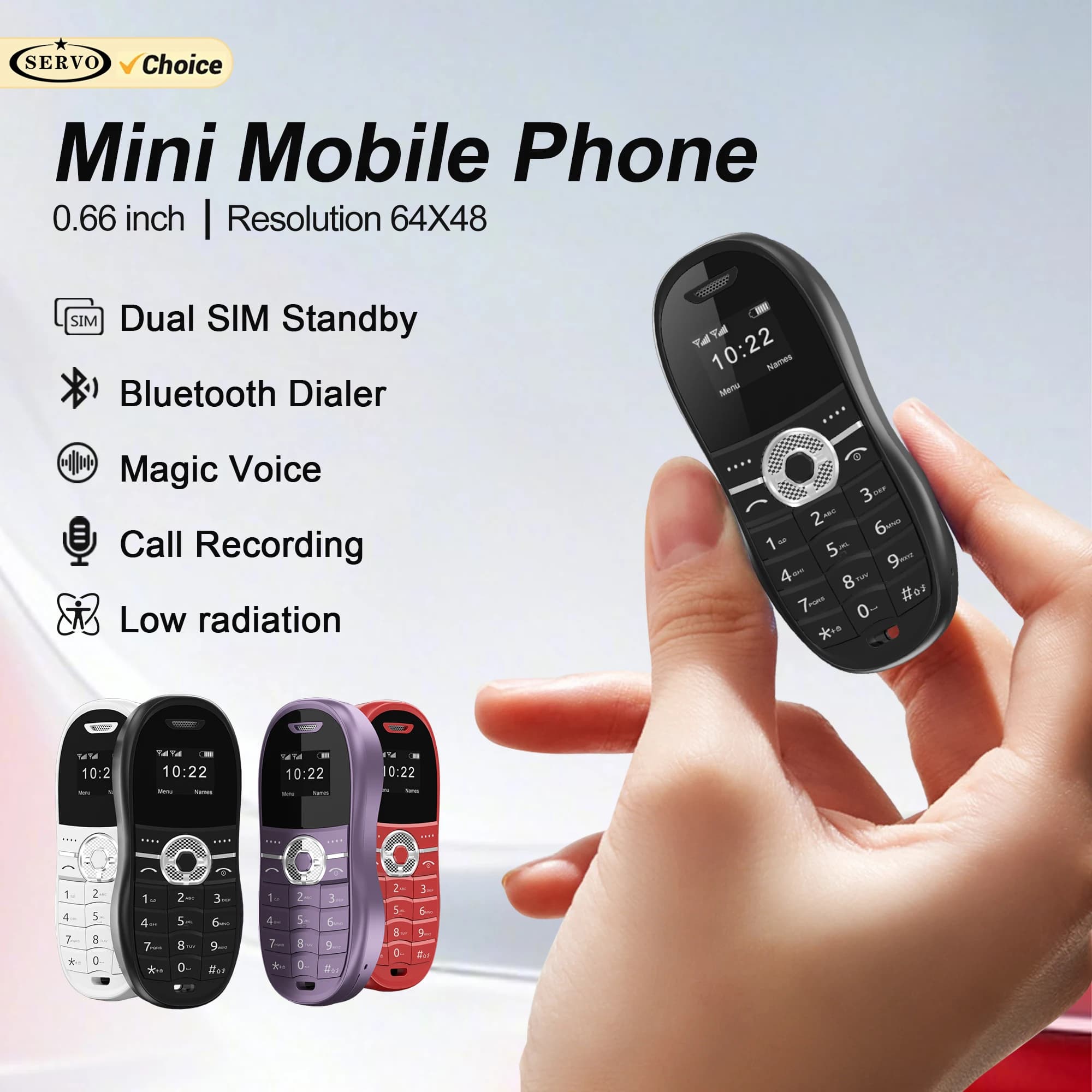 SERVO X18 Mini Telefono Cellulare Stile Auto, Dual SIM, Funzione Magic Voice, Blacklist, Registrazione Chiamate, Bluetooth, Dial 2G, Cellulare Super Compatto