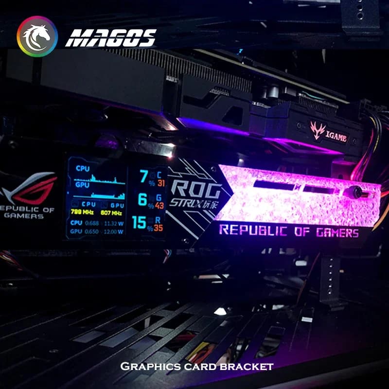 Supporto VGA RGB Staffa GPU 3090/4090 Display LCD IPS da 2,2 pollici Rilevamento della temperatura Supporto scheda video ROG Gaming per PC AURA SYNC