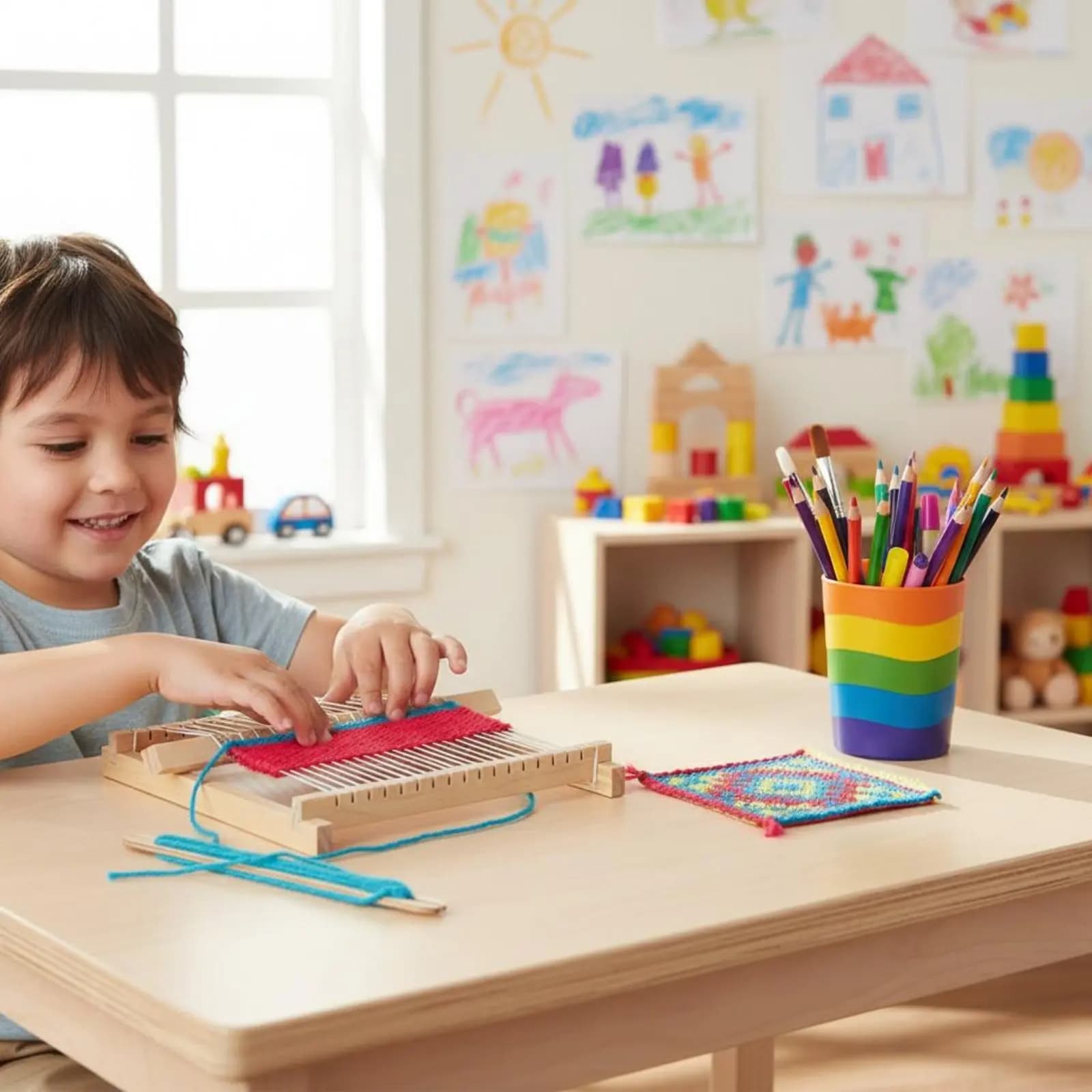 Mini Weaving Loom Portable DIY Wooden Loom Kit Kids Handloom Toy Perfect Gift Beginner Weaving Frame Relaxing Hobby