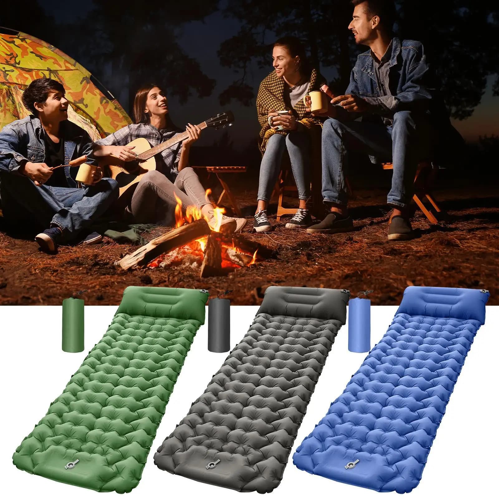 Materassino gonfiabile portatile con cuscino per campeggio, viaggi, escursioni, tenda, auto, camion, SUV