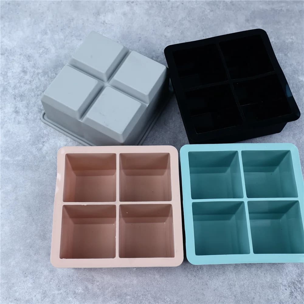 Stampo per Ghiaccio a 4 Scomparti, Grande Vassoio in Silicone per Cubetti di Ghiaccio di Grado Alimentare, Stampo Quadrato Fai-da-Te per Ghiaccio, per Cucina e Bar