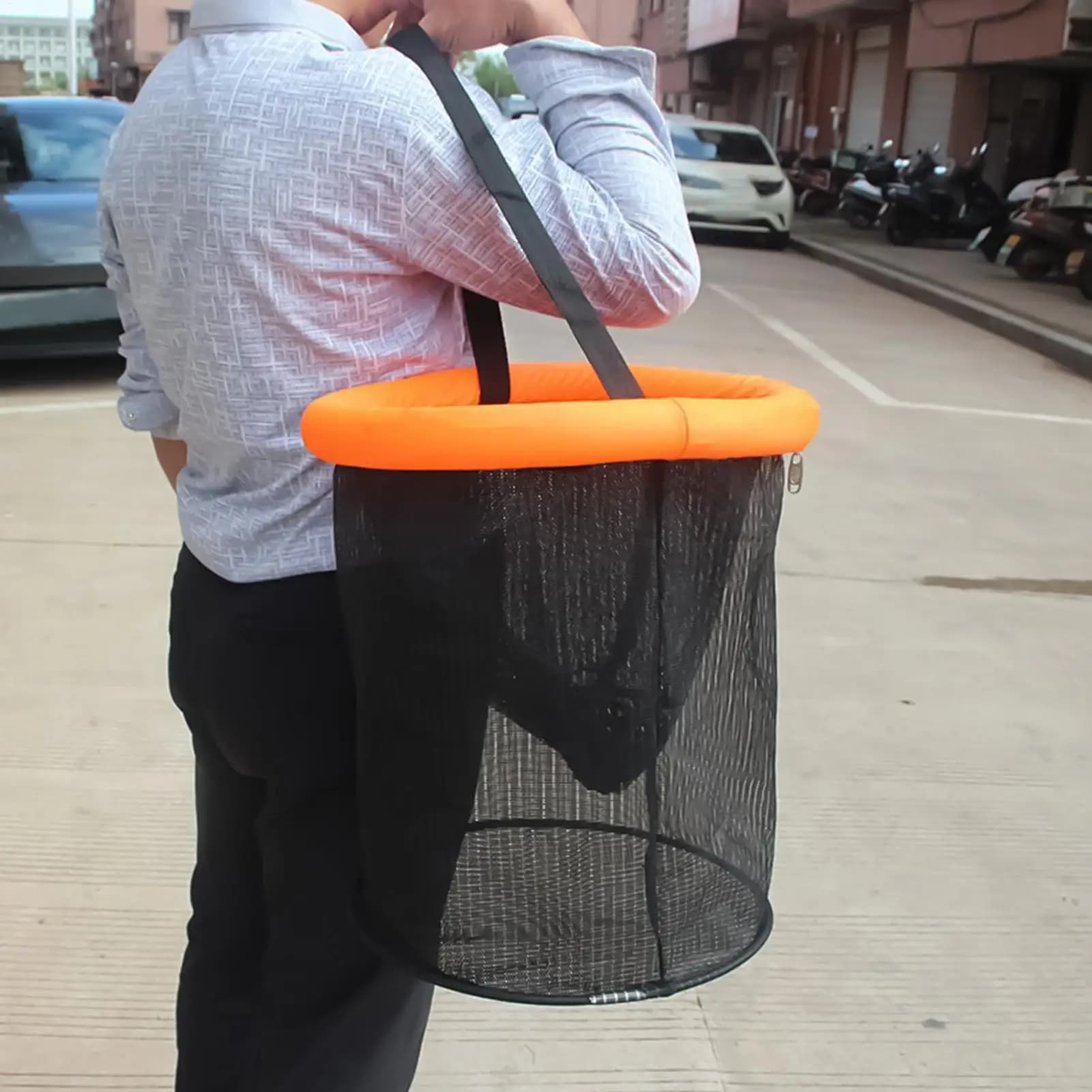 Cestino da pesca Porta esche in rete pieghevole Cestino in rete galleggiante portatile con coulisse per esche per gamberi e pesci gatto