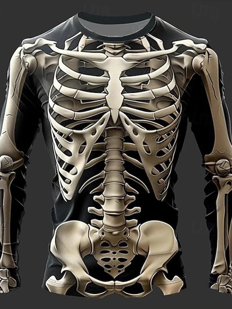 T-shirt per organi scheletro horror di Halloween T-shirt da uomo stampata in 3D con ossa dell'atmosfera horror T-shirt da uomo per strada all'aperto