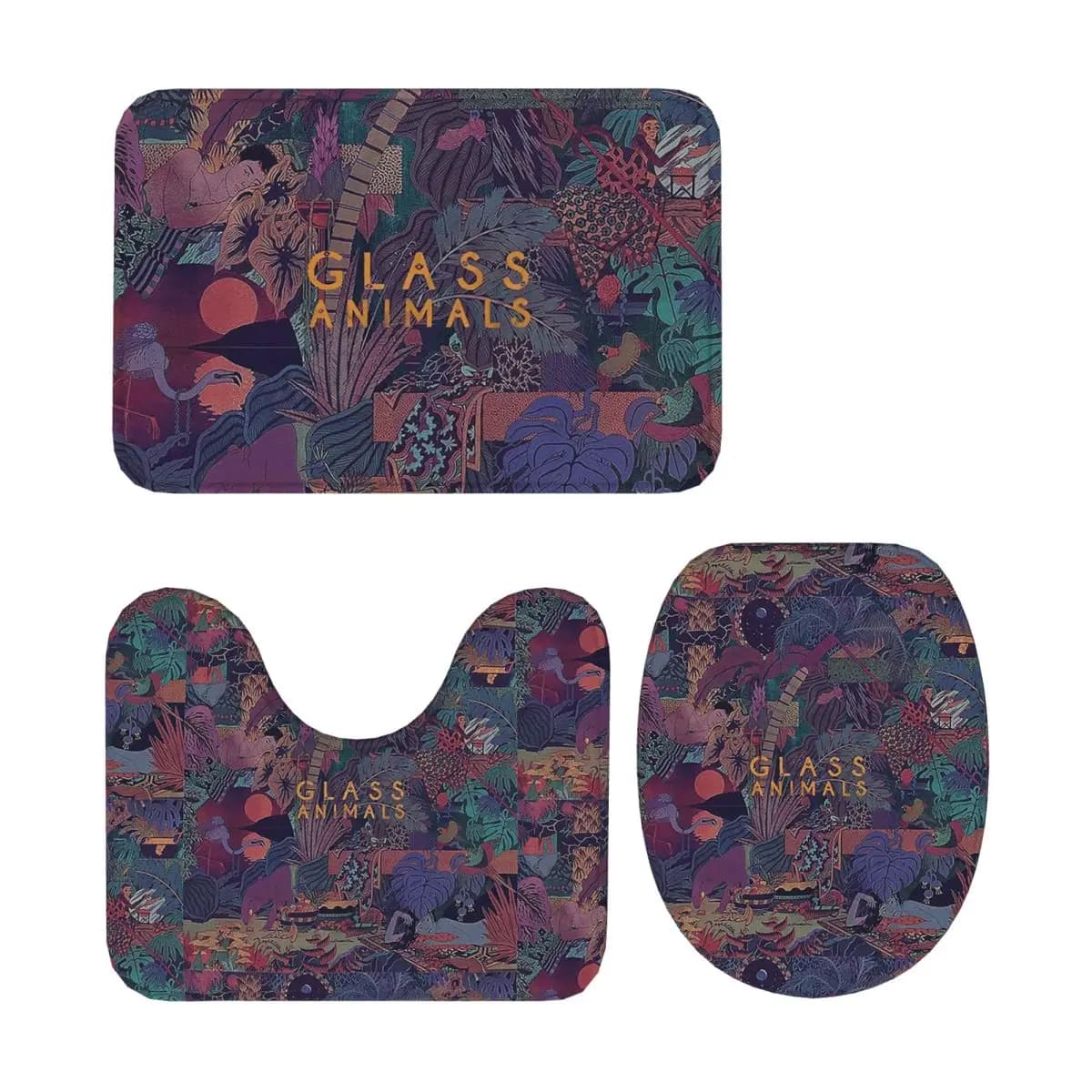 Animali di vetro Zaba Tappetino da bagno 3 pezzi Set da bagno Copri coperchio WC Decorazioni per la casa Tappeto antiscivolo