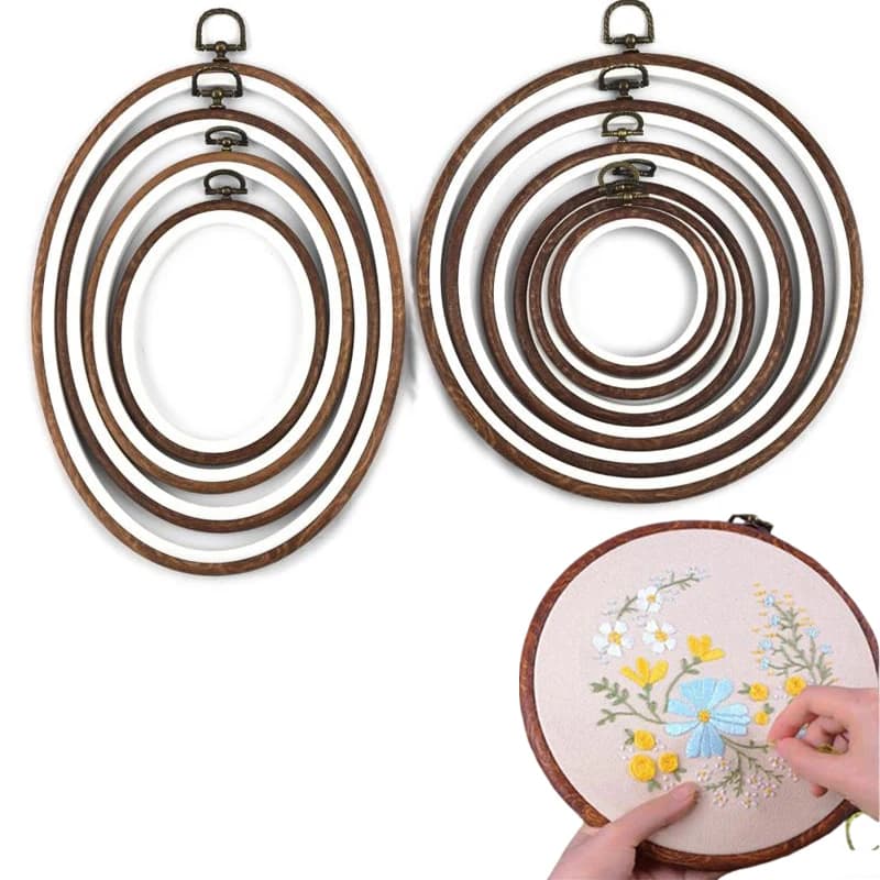 10PCS Strumento per cucire Rotondo Ovale Imitazione Legno Cerchi da ricamo Set di cornici Anelli per cerchio da ricamo in plastica per ago per punto croce fai da te