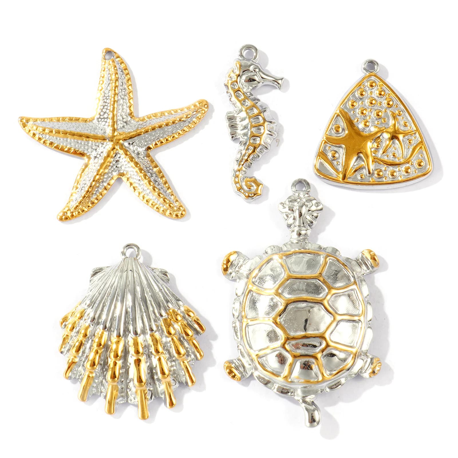Ciondolo in Acciaio Inossidabile Bicolore a Forma di Conchiglia Marina, Cavalluccio Marino, Tartaruga, Animale, per Collana e Bracciale Fai da Te, Regalo di Gioielleria per Donne