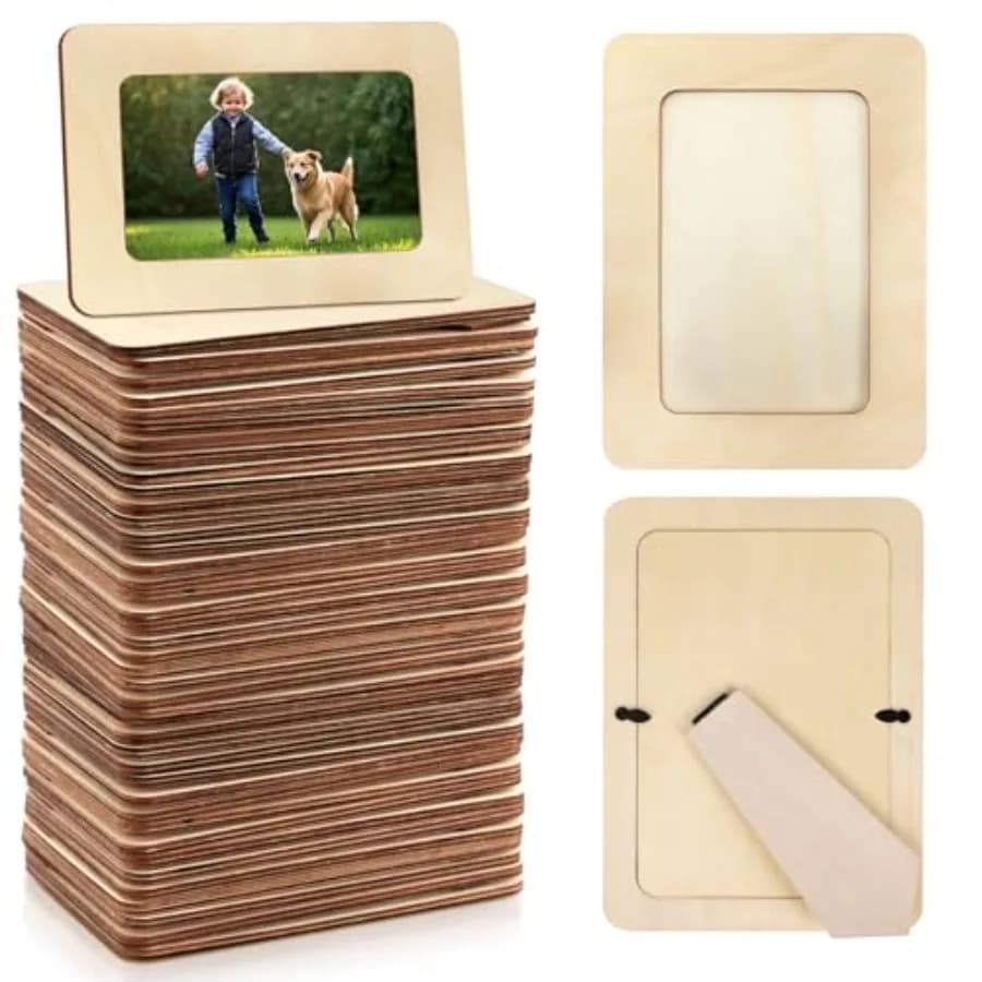 Confezione da 45 Cornici in Legno per Artigianato, Cornici Fai-da-Te in Legno per Foto 4" x 6", Cornici Non Finite con Supporto