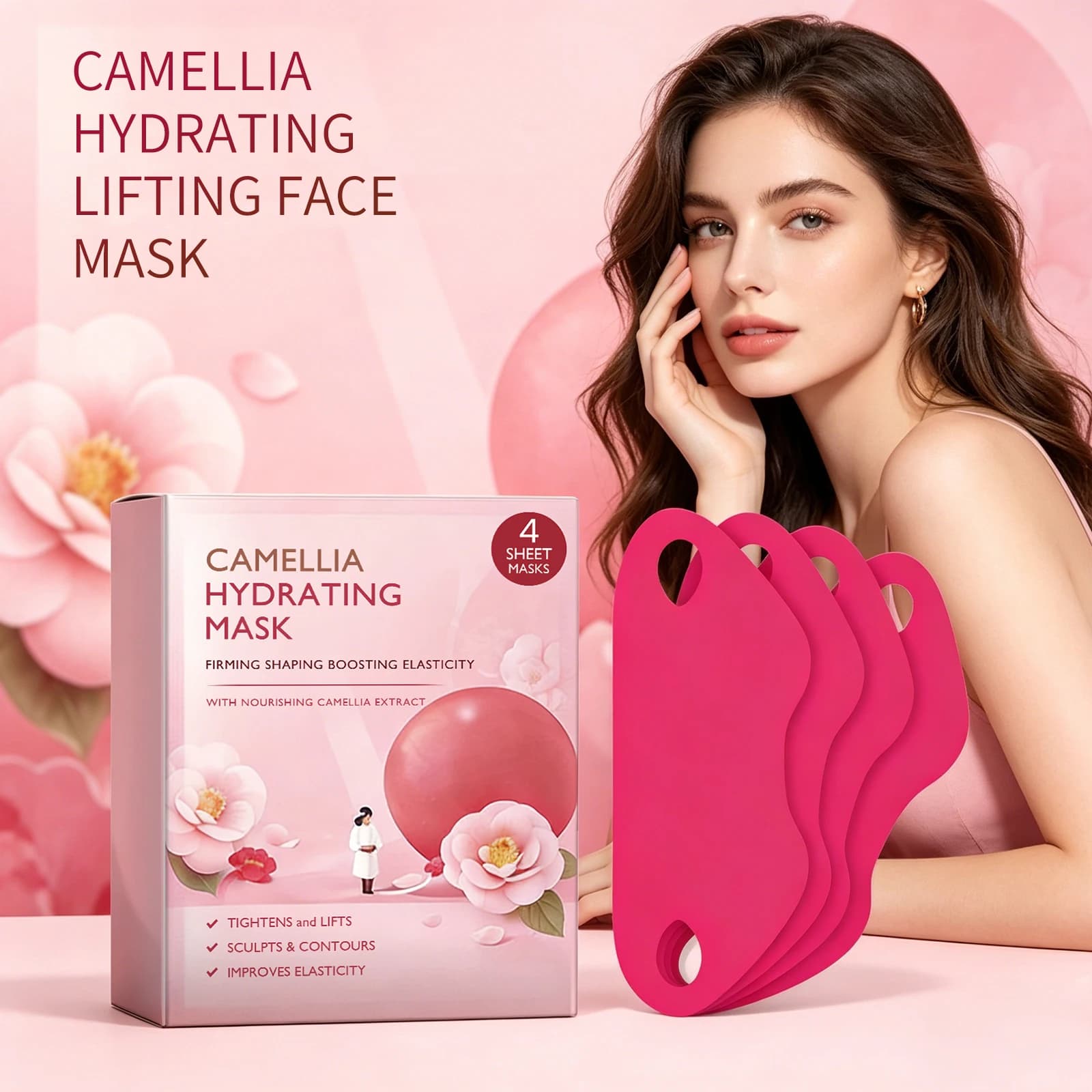 Nuova Maschera Viso Lifting, Riduzione Doppio Mento, Fascia Snellente, Patch Rassodanti per Viso e Collo con Ganci per Orecchie, Bellezza Donna, Cura della Pelle Coreana