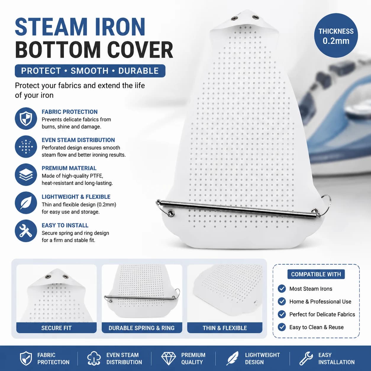 Universal Iron Shoe Cover Heat Resistant Ironing Protector Anti-Scalding Plate Guard for Steam Irons Fits Most Brands