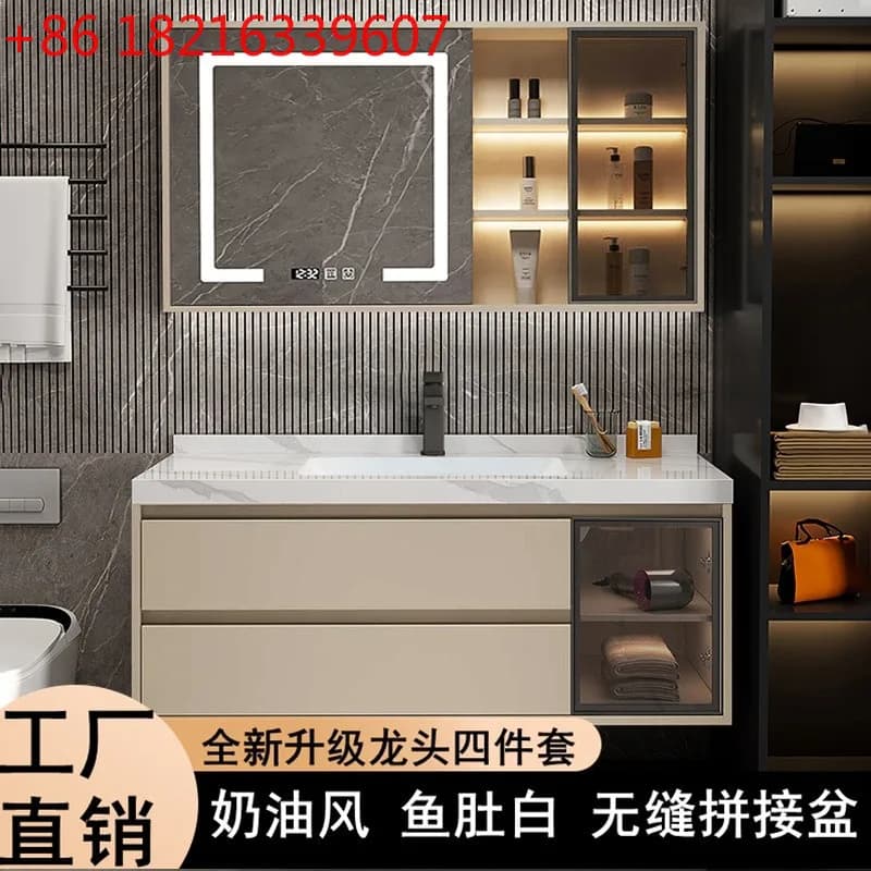 Mobiletto da bagno Mobiletto per lavabo Combinazione lavabo Specchio Armadietto integrato con giunture senza cuciture in ardesia
