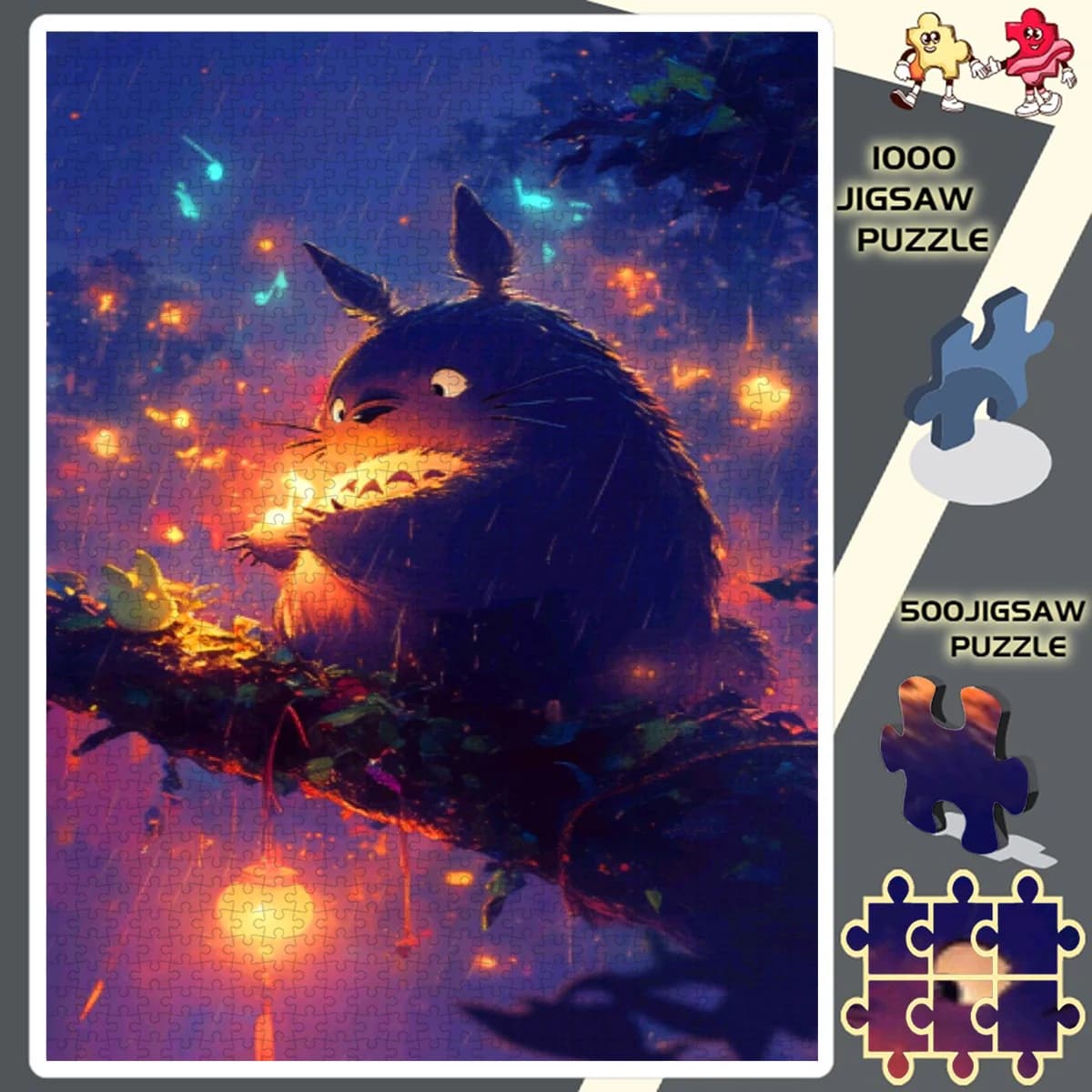 Puzzle ispirato a Totoro anime giapponesi stravaganti da 500 pezzi o 1000 pezzi per adulti e famiglie - Luce luminosa notturna
