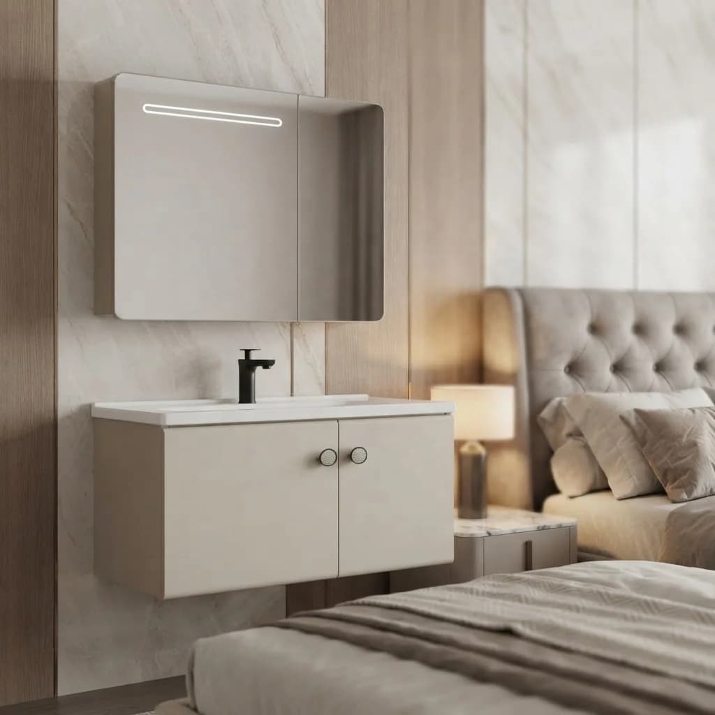 Luxury Modern Bathroom Sink Vanity With Solid Wood Drawer Storage Mirror Bathroom Equipment Cabinet Set