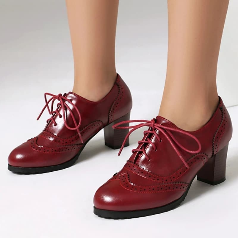 Mocassini con tacco alto da donna Scarpe eleganti verdi nere rosse con tacco medio stringate da sposa per feste Scarpe oxford da donna di grandi dimensioni