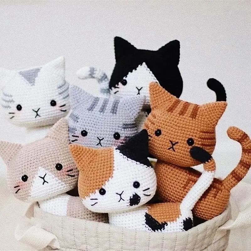 Borsa in materiale fai da te per gatti intrecciati a mano borsa in materiale regalo creativo per bambola con ornamento di gatto carino lavorato a maglia all'uncinetto
