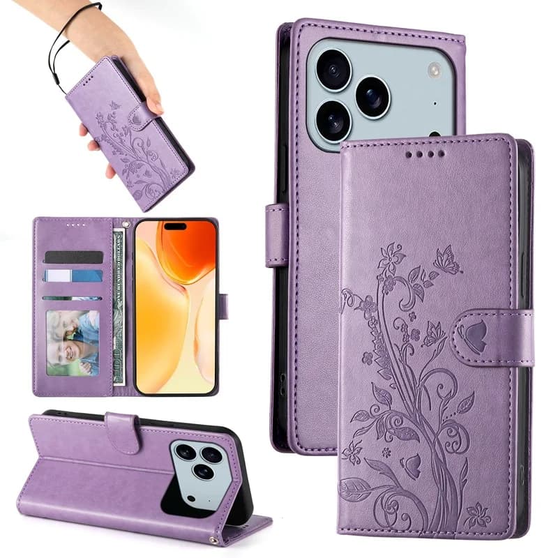 Wrist Rope Flower Vine Leather Flip Case For Samsung Galaxy Buddy 5 3 Wide 6 Quantum 4 Jump 2 Phone Cover 3 Cards Wallet Funda