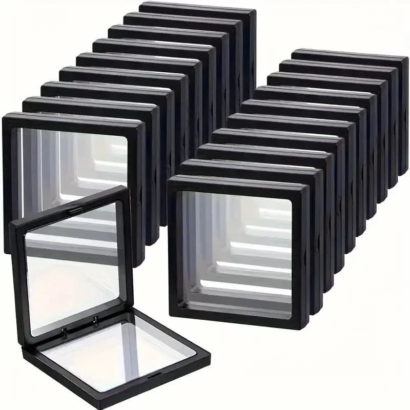 20 Pieces 3D Exhibitor Clearview Fluctuating, Anti Dust Acrylic Storage Box with Elastic Film, Transparent Organizer to Hang
