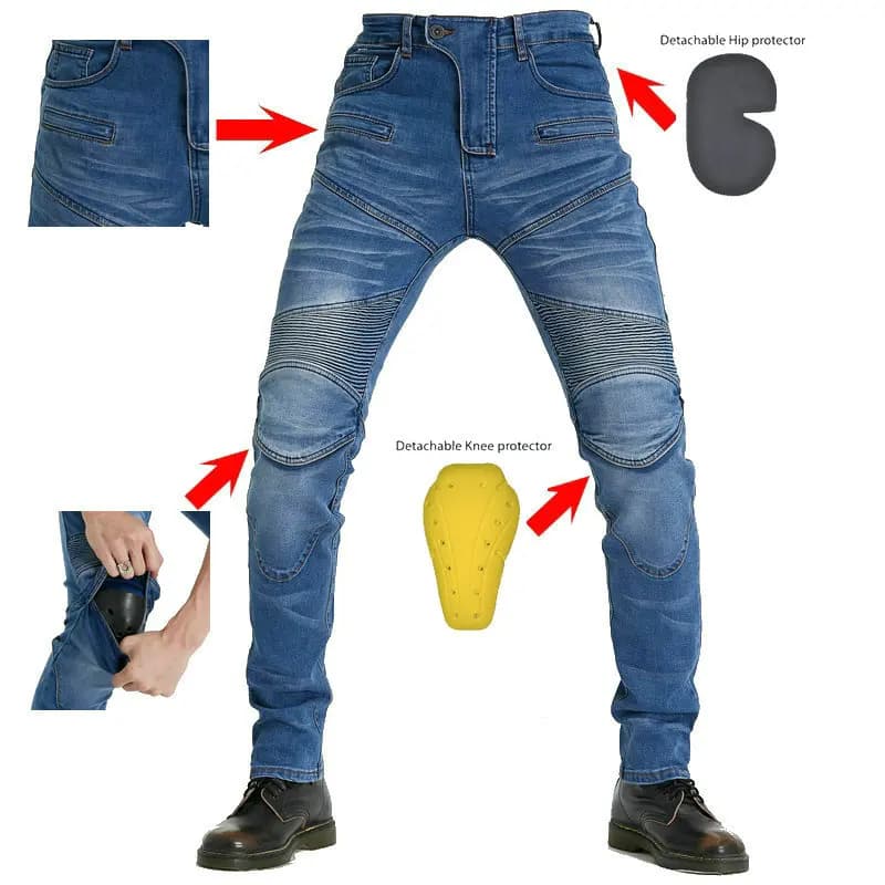 Men's Jeans Collection Classic Denim PK718 PK719 Motorcycle pants with zip Motocicleta Hombre Jeans pants with feathers Gears