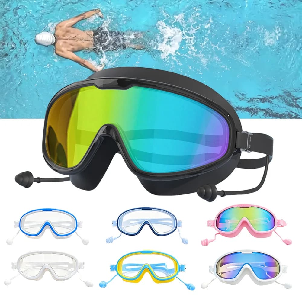 Unisex Diving Goggles Adjustable Buckle Built‑in Earplugs Light‑Weight for Adults Kids Summer Holiday Hot Spring Bath Play