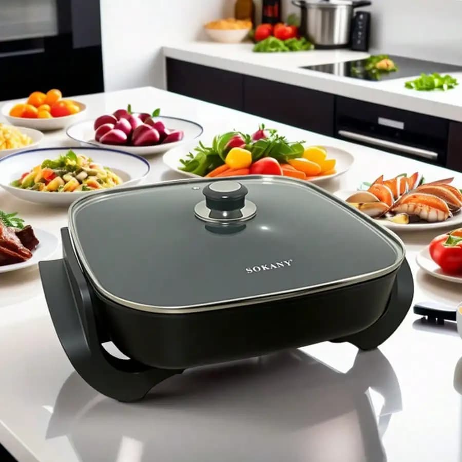Electric pan 15.2 * 12.6 inch non-stick pan, temperature setting, dishwasher cleaning, 1500 W Multi Gear pan