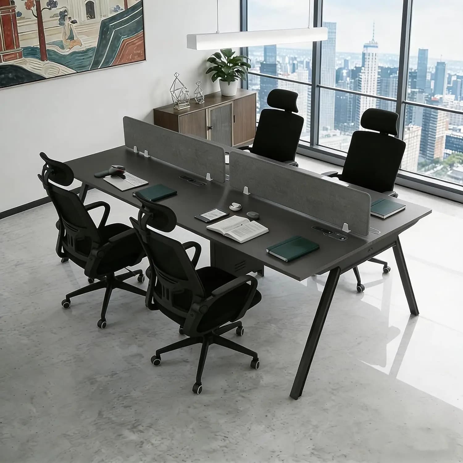 Postazione di Lavoro a 4 Posti con Pannelli Privacy da 94,5 Pollici, Gestione Cavi e Partizione Acustica per Ufficio Open Space, Personalizzabile