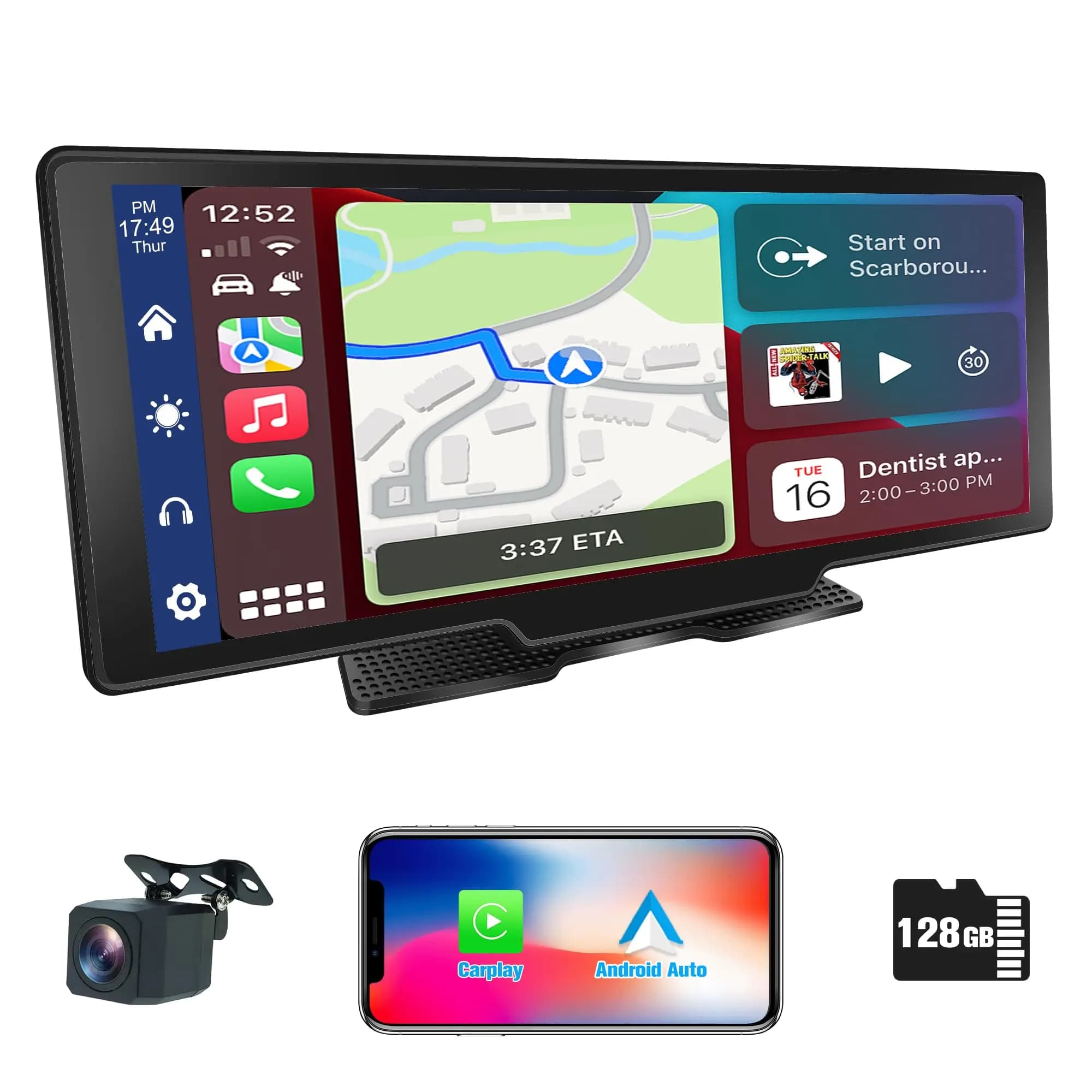 Wireless Carplay Android Auto, stereo Carplay Android Carplay Bluetooth Car Play AUX Schermo Android Bluetooth 1080P + Scheda SD 2.5K