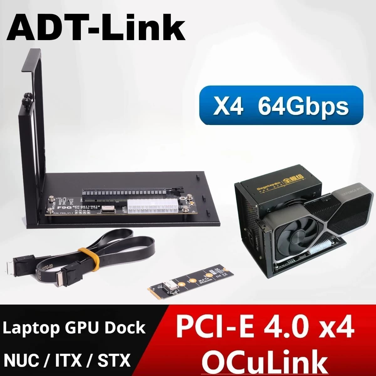 ADT-Link F9G 64Gbps OcuLink a PCIE 4.0x16 GPU Dock eGPU Adattatore per NUC/ITX/STX/Notebook PC Laptop Oculink Gen4 FFC Full Speed