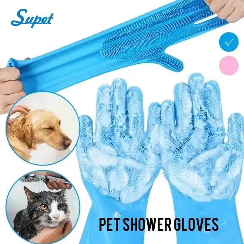 Pet Grooming Bathing Gloves Dog Cat Bathing Shampoo Massaging Cleaning Cleanner Sponge Silicon Hair Removal Glove