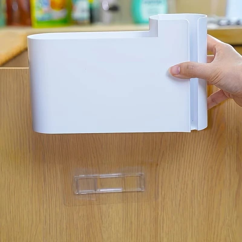 1pc Wall-Mounted Dual-Compartment Trash Bag Organizer - ABS Plastic Kitchen Cabinet Door Storage Box, Space-Saving Design