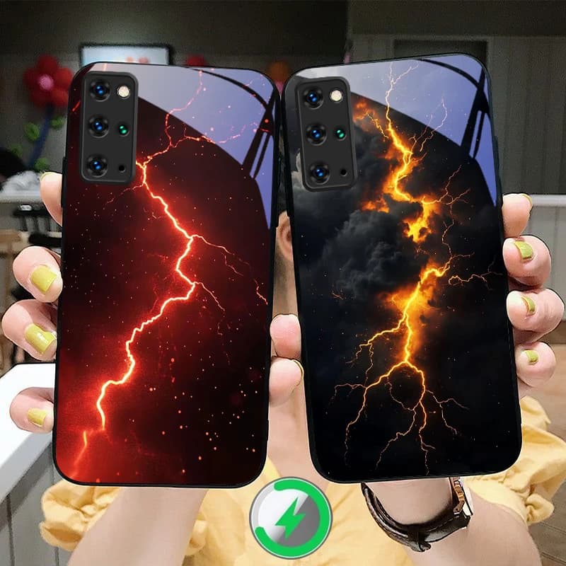 Mysterious Glass Case with Red Lightning for Samsung S25 S26 S20 Ultra S21 Pro S22 Plus S23 FE S24 Ultra S25 Edge compatible with MagSafe