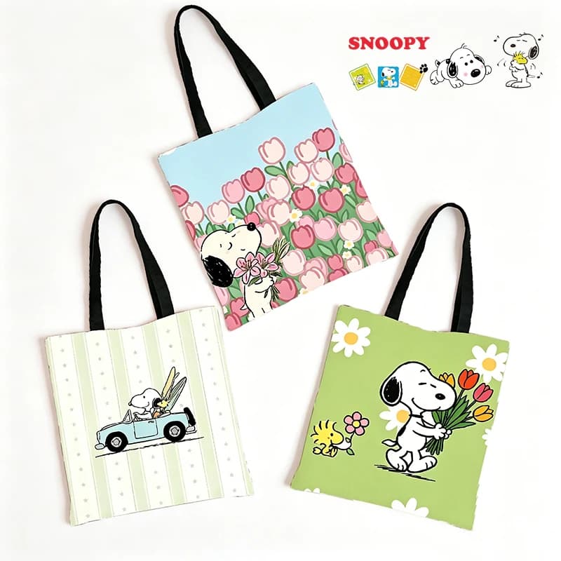 Snoopys Sublimation Canvas Bag Woman Shoulder Bag Cute Cartoon Tote Large Capacity Handbag Female Portable Shopping Bags Gift