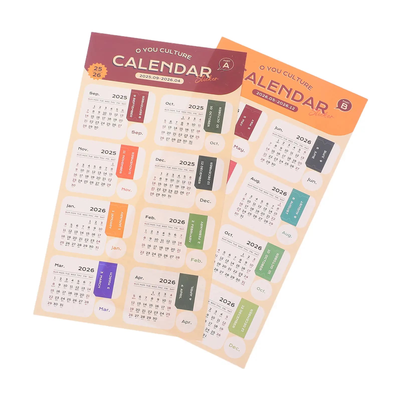 Adesivi Calendario Mensile 2026: Pacchetto di Etichette Adesive Colorate per Planner, Diari, Quaderni e Pagine di Monitoraggio del Pianificazione Quotidiana