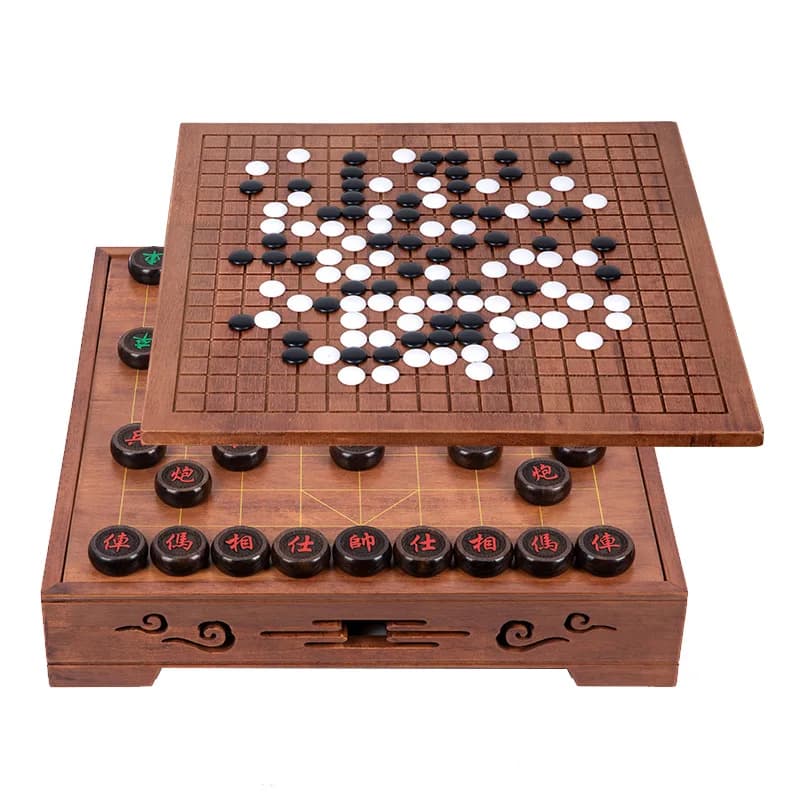 Premium mahogany 2-in-1 chess and Go set