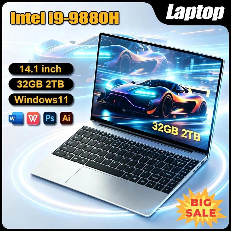 Laptop Ultra Sottile 14.1 Pollici 2026 con Win11, Intel I9-9880H, RAM DDR4 16GB/32GB, SSD 2TB, Notebook Portatile per Business